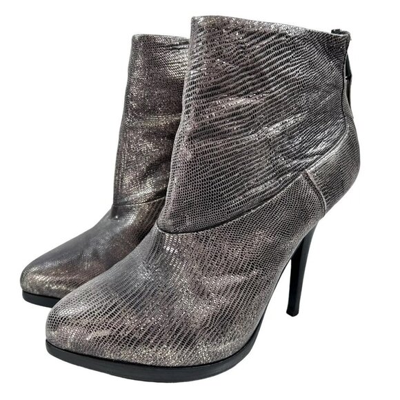 All Saints Snake Silver Metallic Platform Stiletto Leather Heeled Boot - Picture 1 of 13